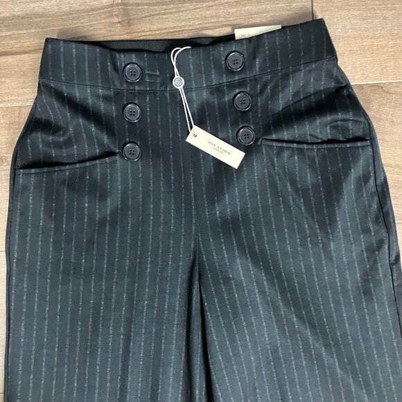 Max Studio London Women’s Size Small Black Pinstripe Wide Leg Sailor Pants NWT! - Picture 3 of 12